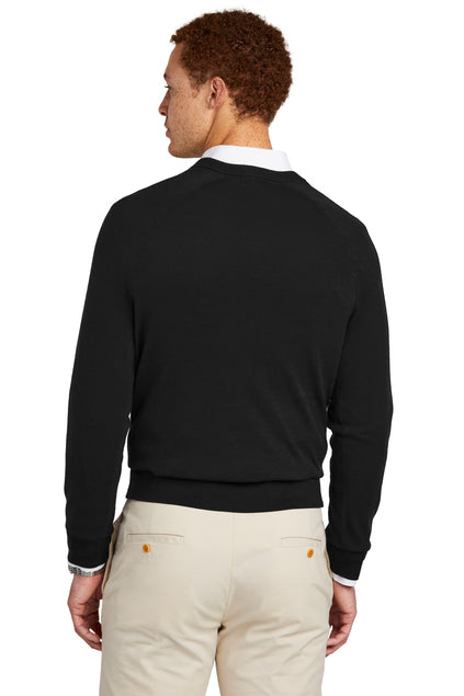 Brooks Brothers Cotton Stretch V-Neck Sweater with custom logo embroidery