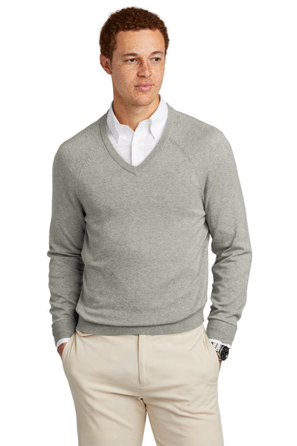 Brooks Brothers Cotton Stretch V-Neck Sweater with custom logo embroidery