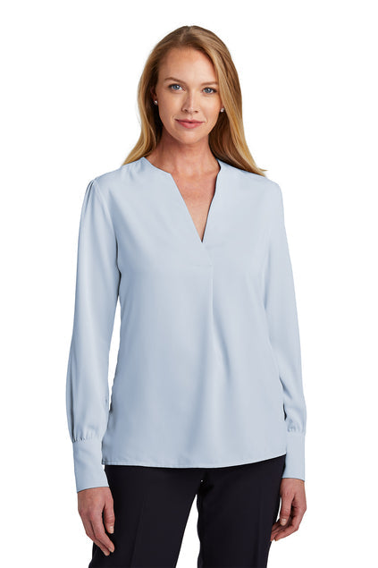 Brooks Brothers Women’s Open-Neck Satin Blouse with custom logo embroidery