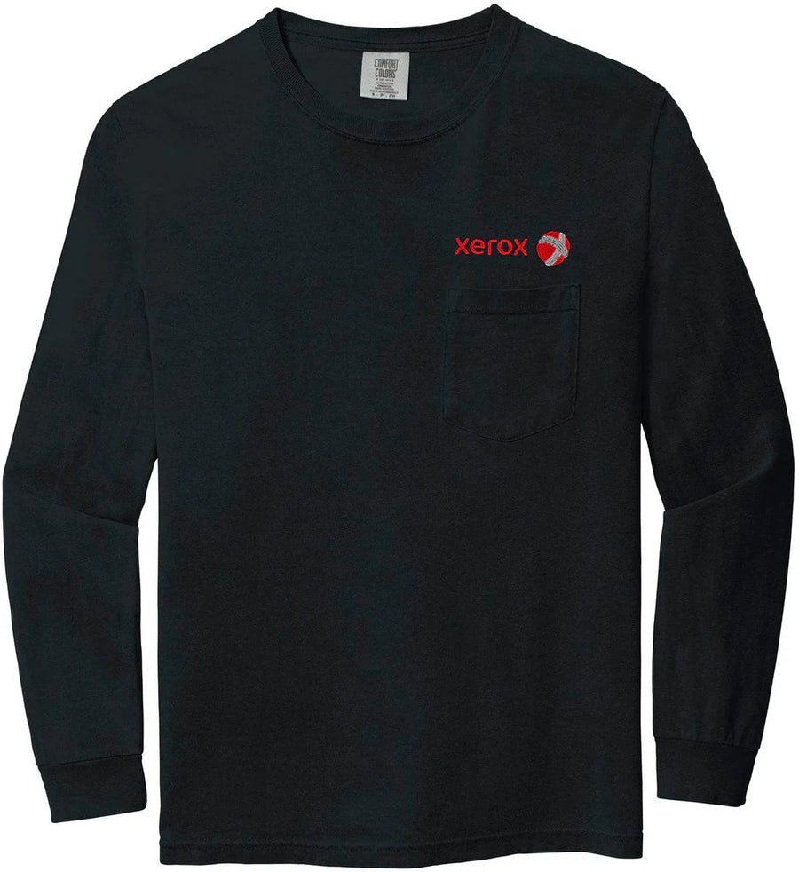 Comfort Colors Heavyweight Ring Spun Long Sleeve Pocket Tee with custom logo embroidery