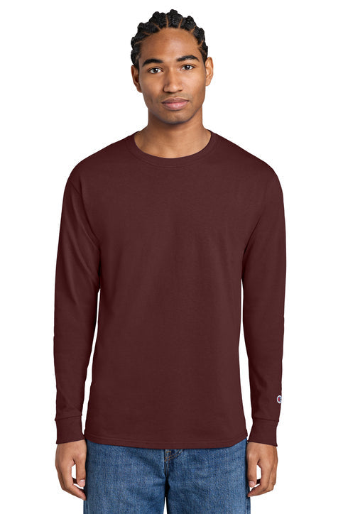 Champion Jersey Long Sleeve Tee with custom logo embroidery