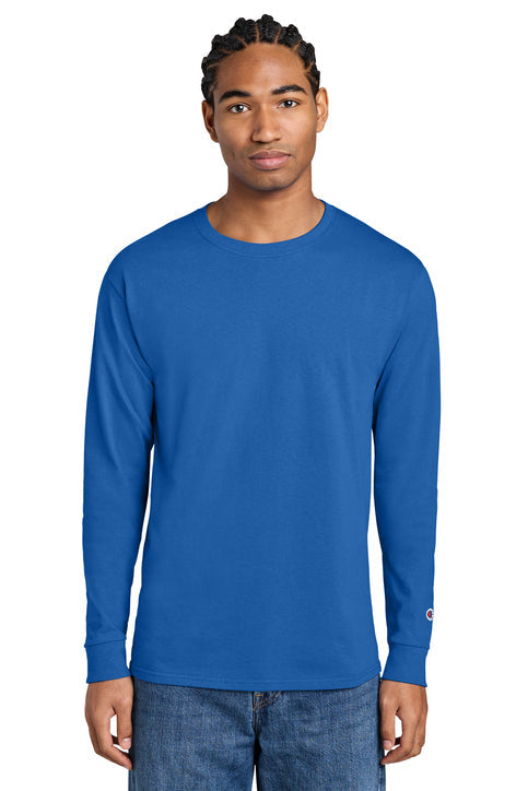 Champion Jersey Long Sleeve Tee with custom logo embroidery