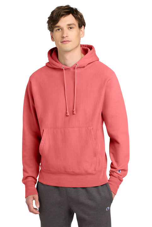Champion Reverse Weave Garment-Dyed Hooded Sweatshirt with custom logo embroidery