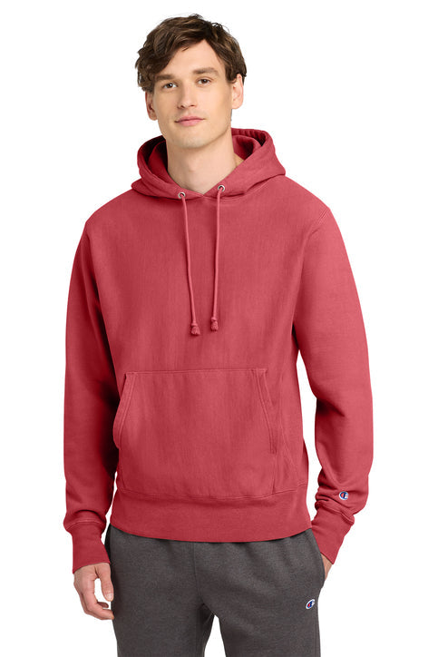 Champion Reverse Weave Garment-Dyed Hooded Sweatshirt with custom logo embroidery