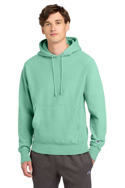 Champion Reverse Weave Garment-Dyed Hooded Sweatshirt with custom logo embroidery