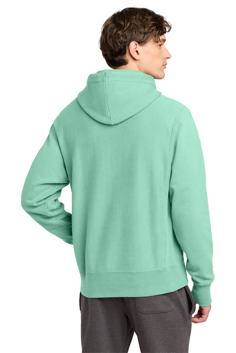 Champion Reverse Weave Garment-Dyed Hooded Sweatshirt with custom logo embroidery