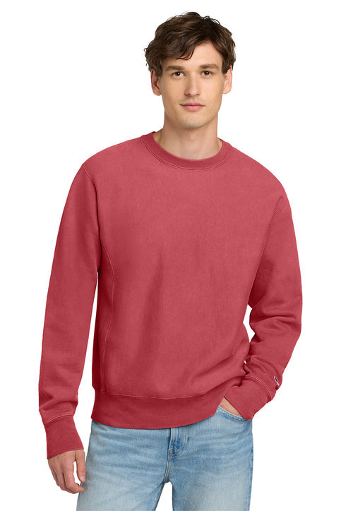 Champion Reverse Weave Garment-Dyed Crewneck Sweatshirt with custom logo embroidery