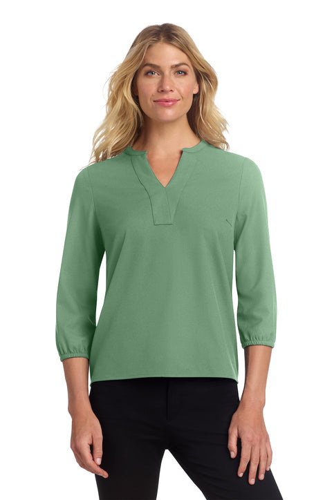 Mercer+Mettle Ladies Stretch Crepe 3/4-Sleeve Blouse with custom logo embroidery