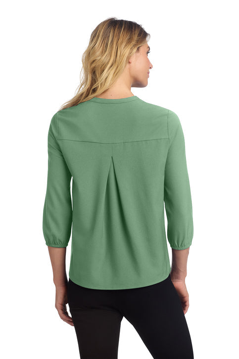 Mercer+Mettle Ladies Stretch Crepe 3/4-Sleeve Blouse with custom logo embroidery