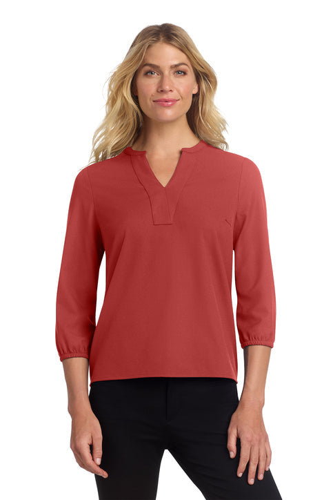 Mercer+Mettle Ladies Stretch Crepe 3/4-Sleeve Blouse with custom logo embroidery