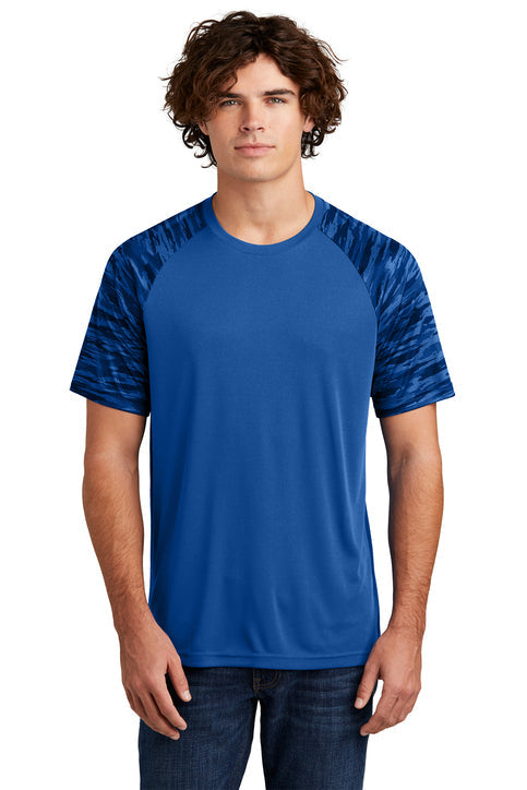 Sport-Tek Drift Camo Colorblock Tee with custom logo embroidery