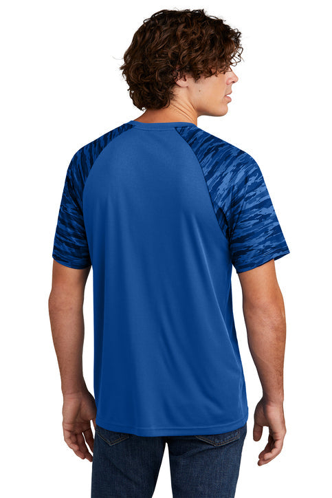 Sport-Tek Drift Camo Colorblock Tee with custom logo embroidery