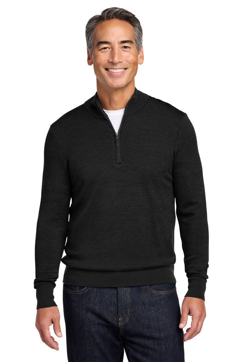 Brooks Brothers Washable Merino Birdseye 1/4-Zip Sweater with custom logo embroidery