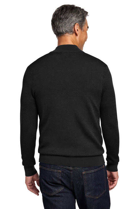Brooks Brothers Washable Merino Birdseye 1/4-Zip Sweater with custom logo embroidery