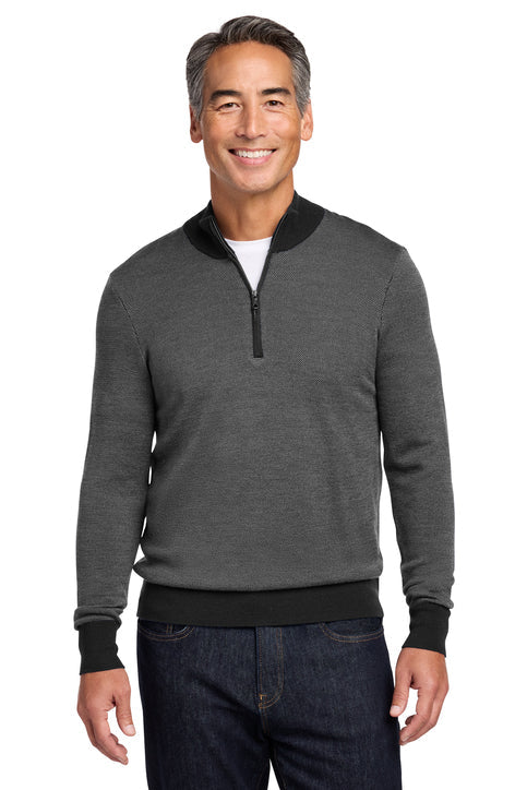 Brooks Brothers Washable Merino Birdseye 1/4-Zip Sweater with custom logo embroidery