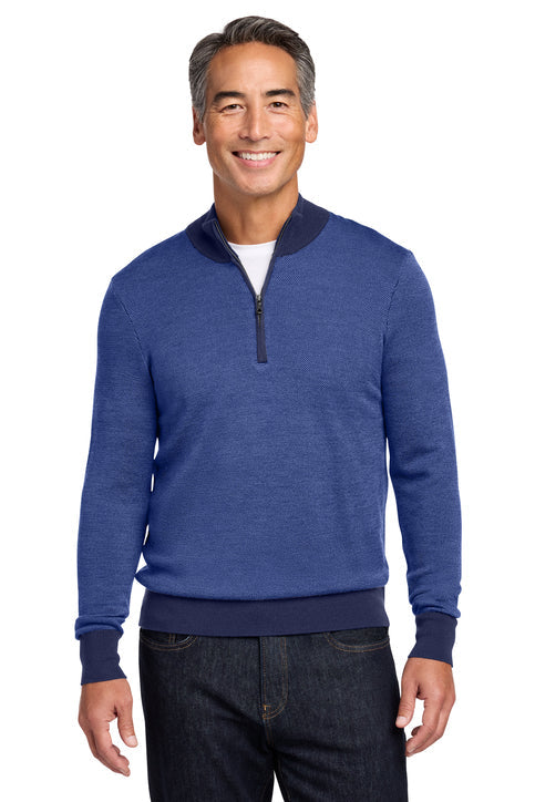 Brooks Brothers Washable Merino Birdseye 1/4-Zip Sweater with custom logo embroidery