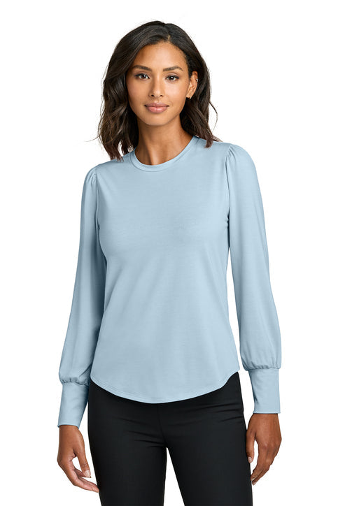 Mercer+Mettle Ladies Stretch Jersey Long Sleeve Blouson Top with custom logo embroidery