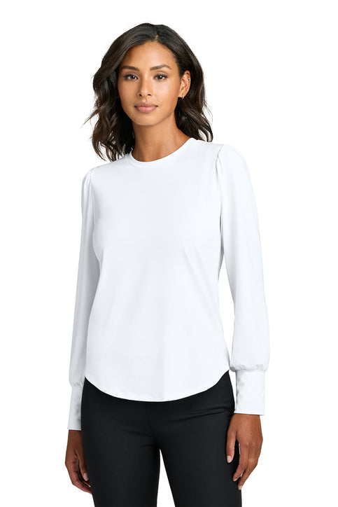 Mercer+Mettle Ladies Stretch Jersey Long Sleeve Blouson Top with custom logo embroidery