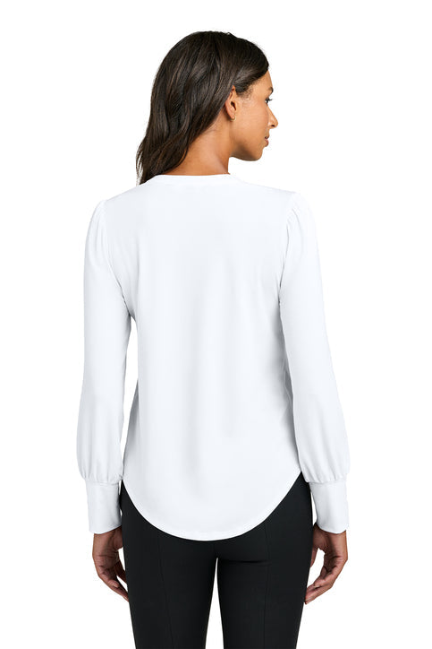 Mercer+Mettle Ladies Stretch Jersey Long Sleeve Blouson Top with custom logo embroidery