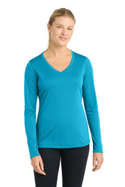Sport-Tek Women's Long Sleeve PosiCharge Competitor V-Neck Tee with custom logo embroidery