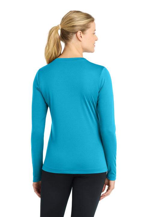 Sport-Tek Women's Long Sleeve PosiCharge Competitor V-Neck Tee with custom logo embroidery