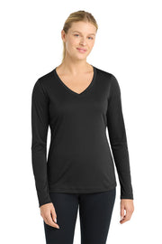 Sport-Tek Women's Long Sleeve PosiCharge Competitor V-Neck Tee with custom logo embroidery