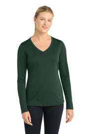 Sport-Tek Women's Long Sleeve PosiCharge Competitor V-Neck Tee with custom logo embroidery