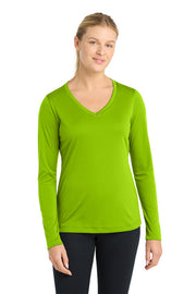 Sport-Tek Women's Long Sleeve PosiCharge Competitor V-Neck Tee with custom logo embroidery