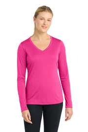 Sport-Tek Women's Long Sleeve PosiCharge Competitor V-Neck Tee with custom logo embroidery