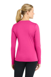 Sport-Tek Women's Long Sleeve PosiCharge Competitor V-Neck Tee with custom logo embroidery