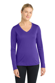 Sport-Tek Women's Long Sleeve PosiCharge Competitor V-Neck Tee with custom logo embroidery