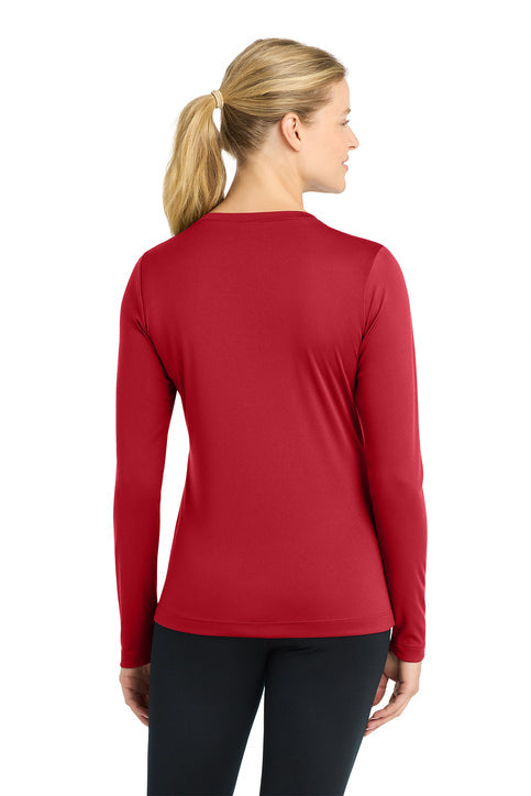 Sport-Tek Women's Long Sleeve PosiCharge Competitor V-Neck Tee with custom logo embroidery