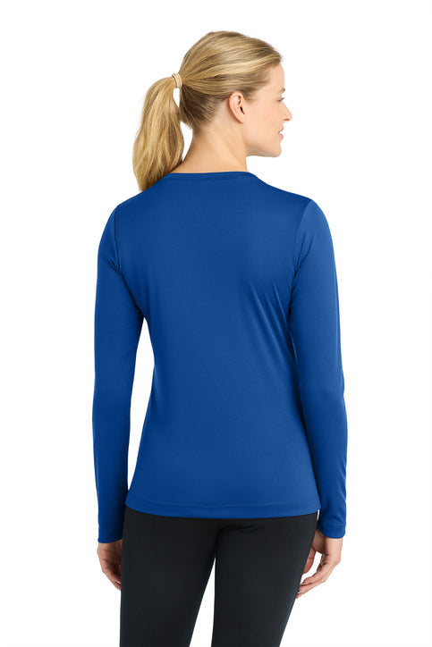 Sport-Tek Women's Long Sleeve PosiCharge Competitor V-Neck Tee with custom logo embroidery