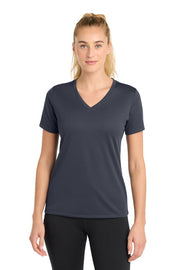 Sport-Tek Women's PosiCharge RacerMesh V-Neck Tee with custom logo embroidery
