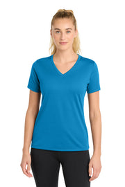 Sport-Tek Women's PosiCharge RacerMesh V-Neck Tee with custom logo embroidery