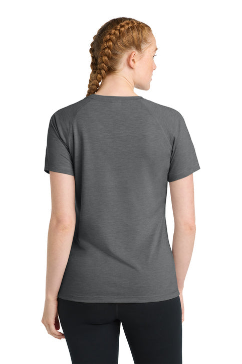 Sport-Tek Women's PosiCharge Tri-Blend Wicking Scoop Neck Raglan Tee with custom logo embroidery