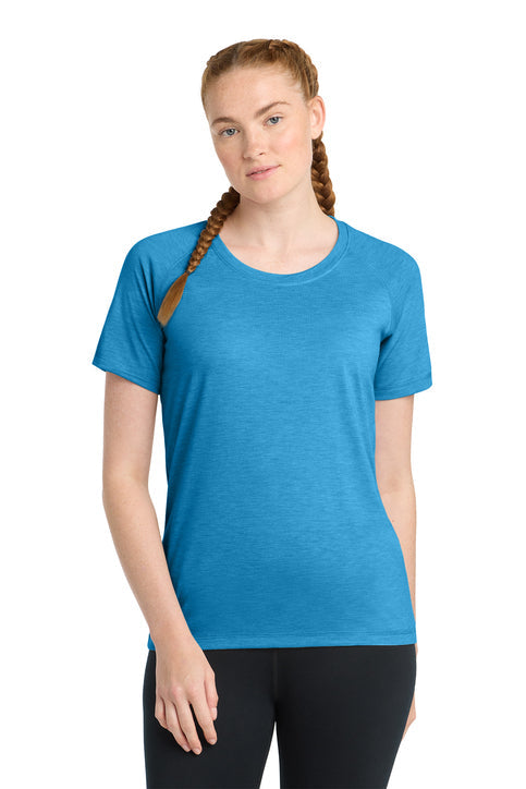 Sport-Tek Women's PosiCharge Tri-Blend Wicking Scoop Neck Raglan Tee with custom logo embroidery