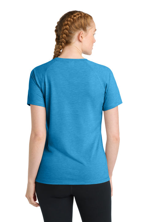 Sport-Tek Women's PosiCharge Tri-Blend Wicking Scoop Neck Raglan Tee with custom logo embroidery
