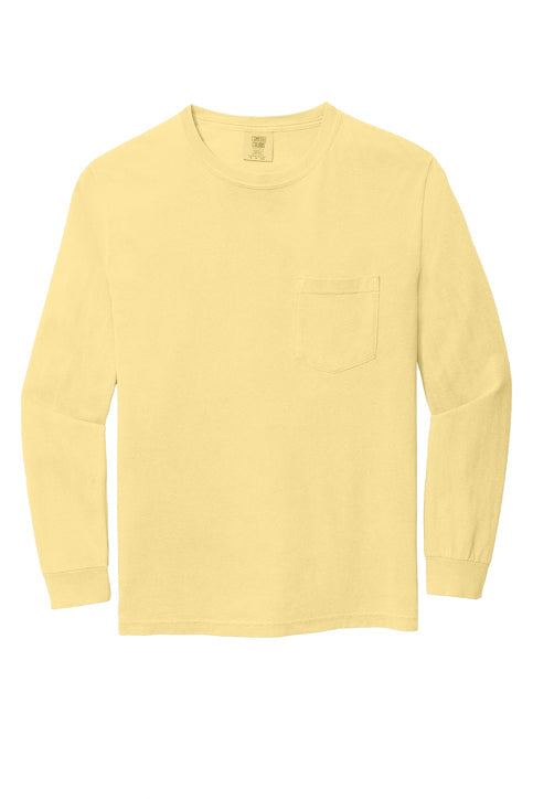 Comfort Colors Heavyweight Ring Spun Long Sleeve Pocket Tee with custom logo embroidery