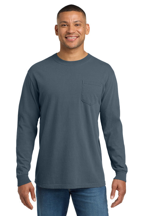 Comfort Colors Heavyweight Ring Spun Long Sleeve Pocket Tee with custom logo embroidery