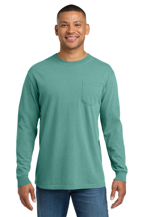 Comfort Colors Heavyweight Ring Spun Long Sleeve Pocket Tee with custom logo embroidery