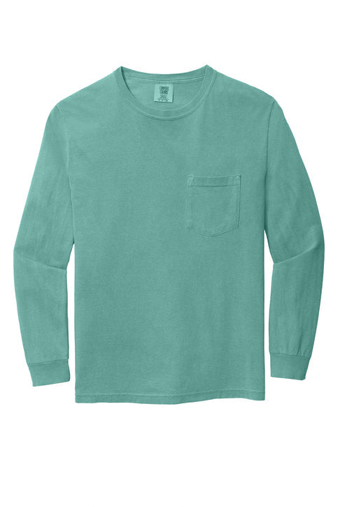 Comfort Colors Heavyweight Ring Spun Long Sleeve Pocket Tee with custom logo embroidery