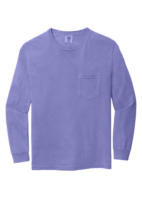 Comfort Colors Heavyweight Ring Spun Long Sleeve Pocket Tee with custom logo embroidery