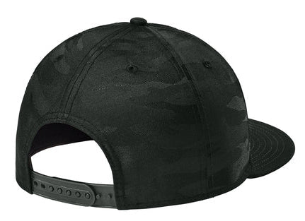 New Era Camo Flat Bill Snapback Cap with custom logo embroidery