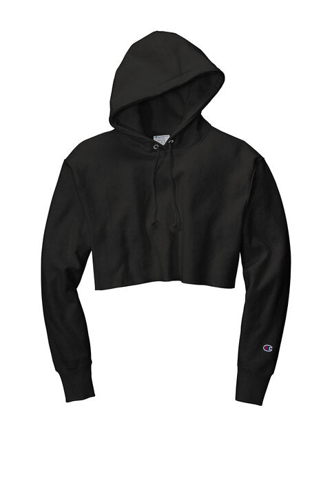 Champion Women’s Reverse Weave® Cropped Cut-Off Hooded Sweatshirt with custom logo embroidery