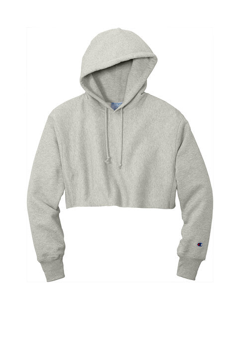 Champion Women’s Reverse Weave® Cropped Cut-Off Hooded Sweatshirt with custom logo embroidery