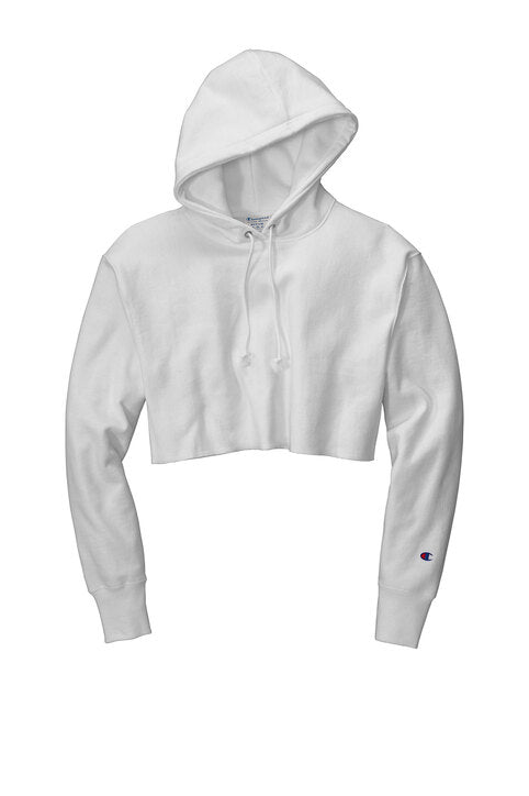 Champion Women’s Reverse Weave® Cropped Cut-Off Hooded Sweatshirt with custom logo embroidery