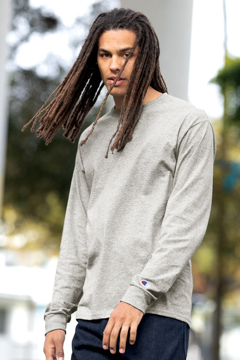 Champion Jersey Long Sleeve Tee with custom logo embroidery