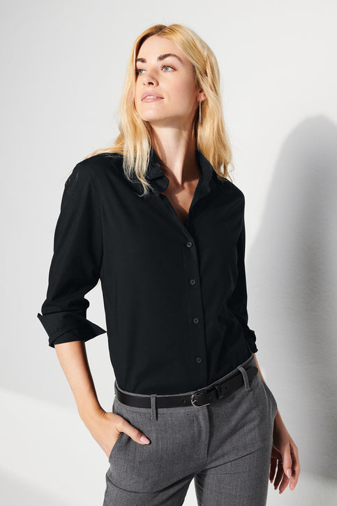Mercer+Mettle Women’s Long Sleeve Stretch Woven Shirt with custom logo embroidery
