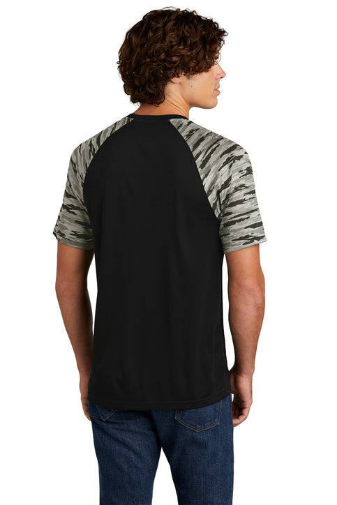 Sport-Tek Drift Camo Colorblock Tee with custom logo embroidery